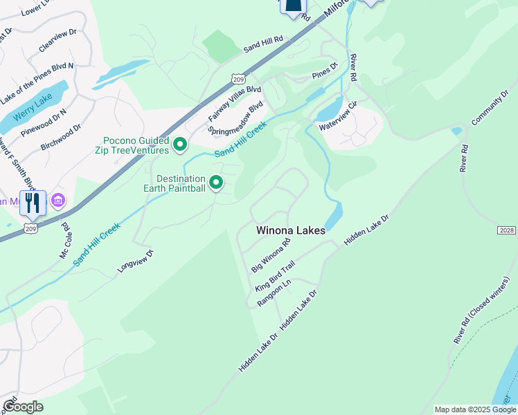 map of restaurants, bars, coffee shops, grocery stores, and more near 2135 Big Winona Road in East Stroudsburg