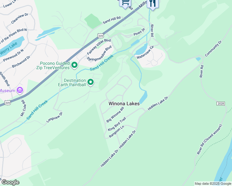 map of restaurants, bars, coffee shops, grocery stores, and more near 2165 Woodchuck Lane in East Stroudsburg