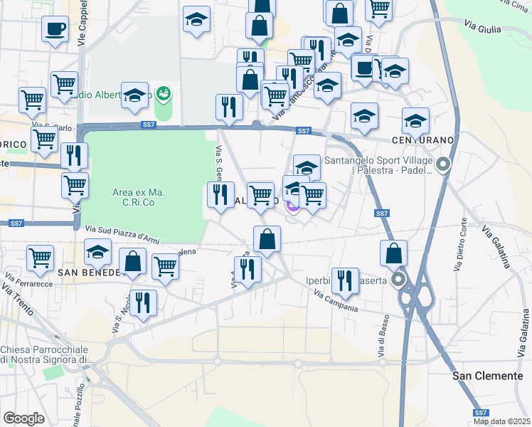 map of restaurants, bars, coffee shops, grocery stores, and more near 101 Via Guglielmo Marconi in Caserta