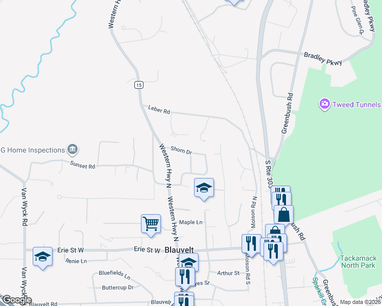 map of restaurants, bars, coffee shops, grocery stores, and more near 52 Shorn Drive in Blauvelt