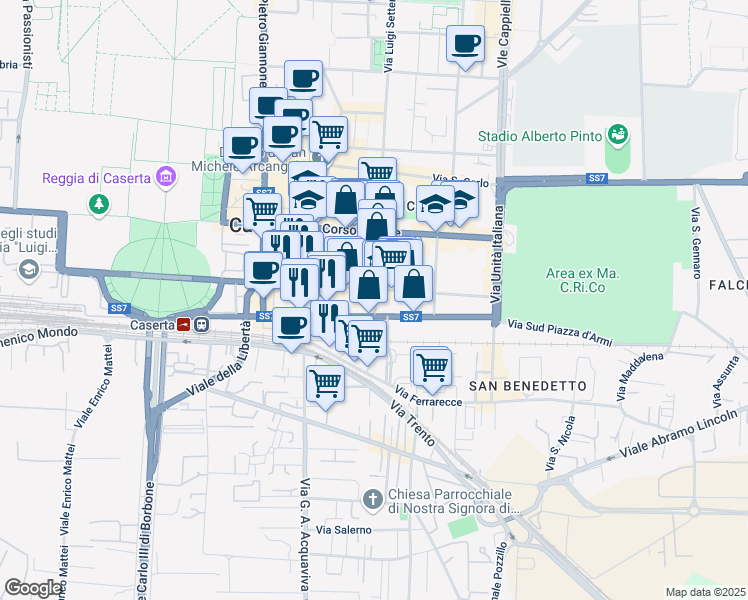 map of restaurants, bars, coffee shops, grocery stores, and more near 42 Via Don Giovanni Bosco in Caserta
