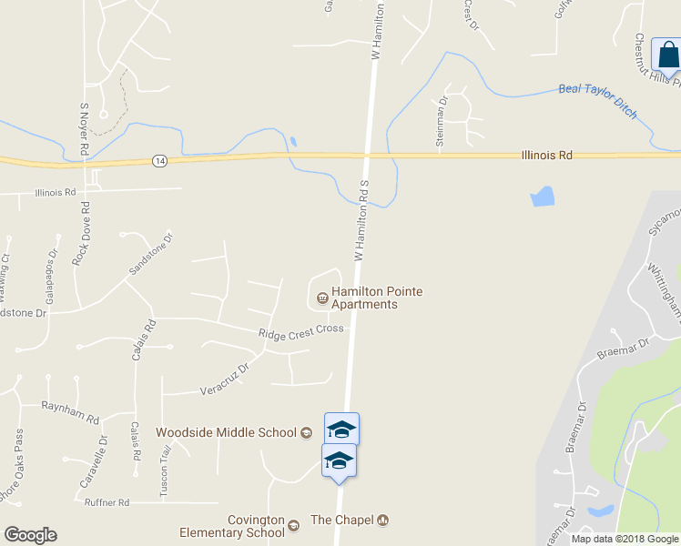 map of restaurants, bars, coffee shops, grocery stores, and more near 1625 Patriot Drive in Fort Wayne