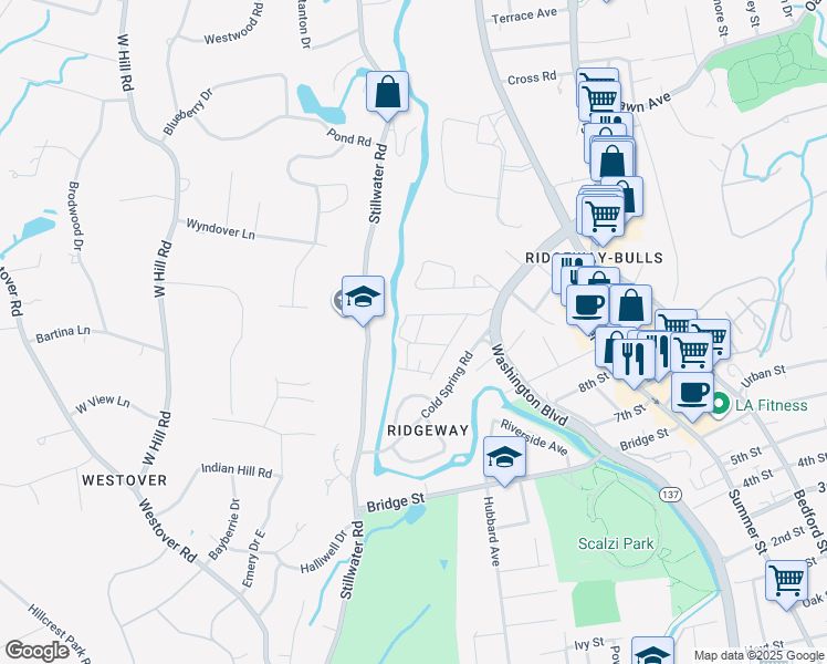 map of restaurants, bars, coffee shops, grocery stores, and more near 58 Travis Avenue in Stamford