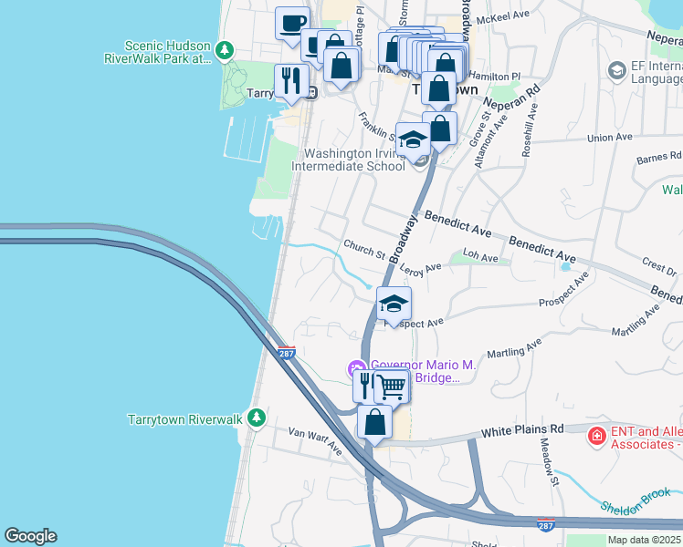 map of restaurants, bars, coffee shops, grocery stores, and more near 51 Tappan Landing Road in Tarrytown