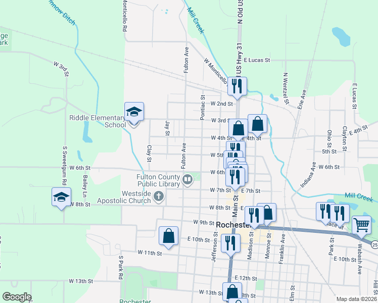 map of restaurants, bars, coffee shops, grocery stores, and more near Fulton Avenue in Rochester