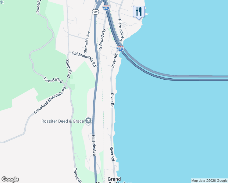 map of restaurants, bars, coffee shops, grocery stores, and more near 74 River Road in Grand View-on-Hudson