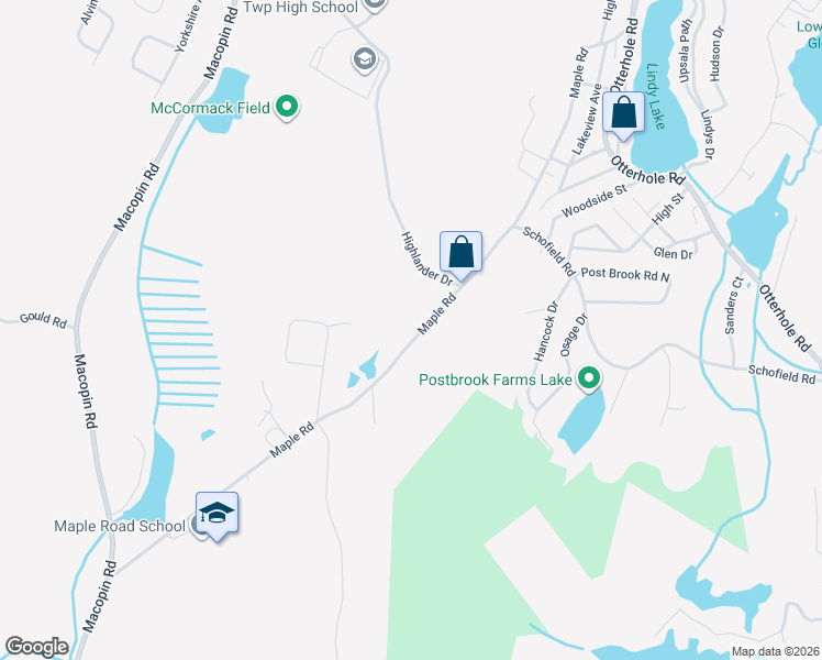 map of restaurants, bars, coffee shops, grocery stores, and more near 165 Maple Road in West Milford