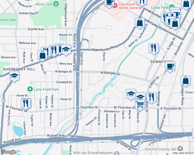 map of restaurants, bars, coffee shops, grocery stores, and more near 908 Quarry Drive in Akron