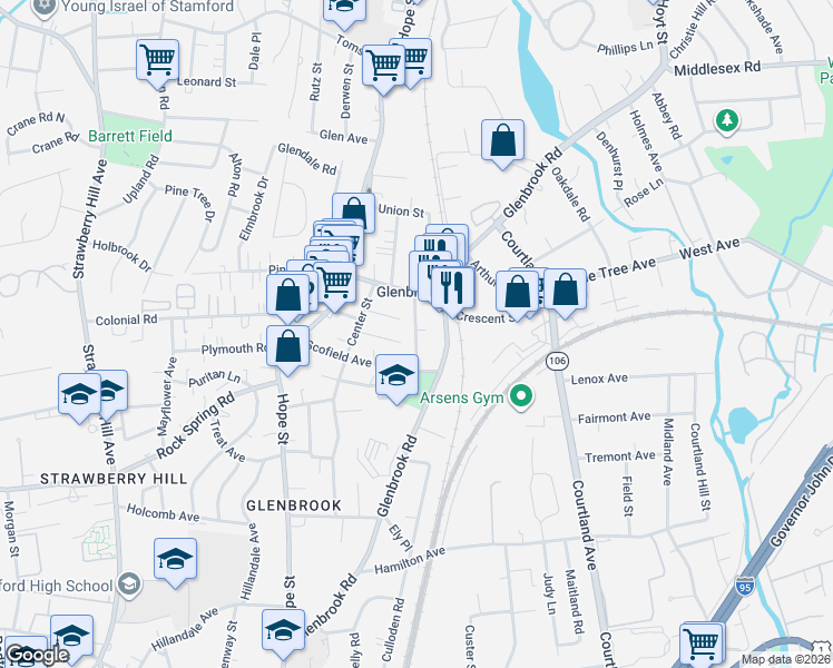 map of restaurants, bars, coffee shops, grocery stores, and more near in Stamford