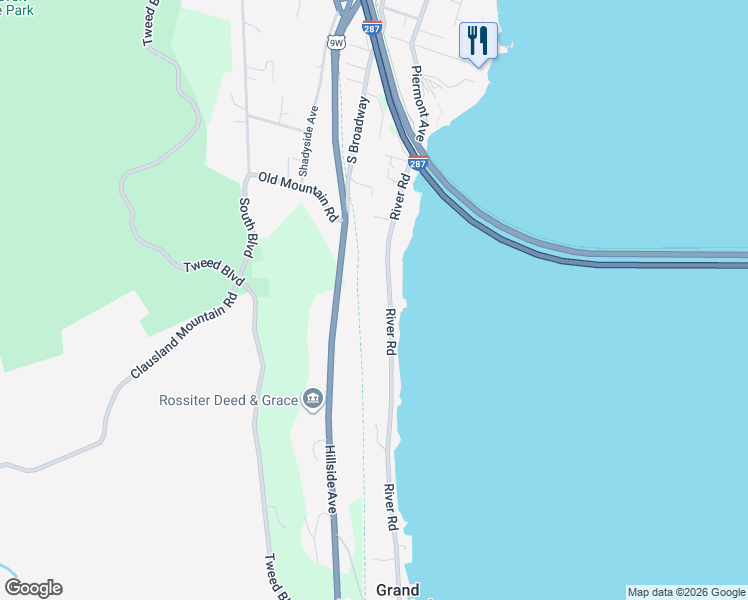 map of restaurants, bars, coffee shops, grocery stores, and more near 67 River Road in Grand View-on-Hudson