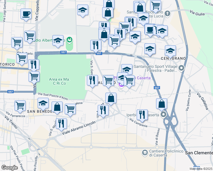 map of restaurants, bars, coffee shops, grocery stores, and more near 40 Via Guglielmo Marconi in Caserta