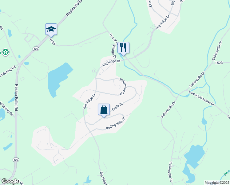 map of restaurants, bars, coffee shops, grocery stores, and more near 65 Ridgeview Circle in East Stroudsburg