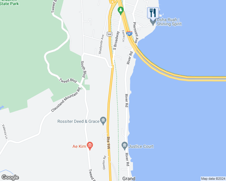 map of restaurants, bars, coffee shops, grocery stores, and more near 1099 North Route 9W in Nyack