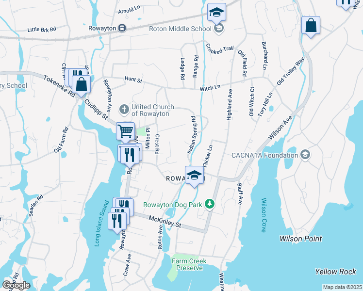 map of restaurants, bars, coffee shops, grocery stores, and more near 9 Indian Spring Road in Norwalk