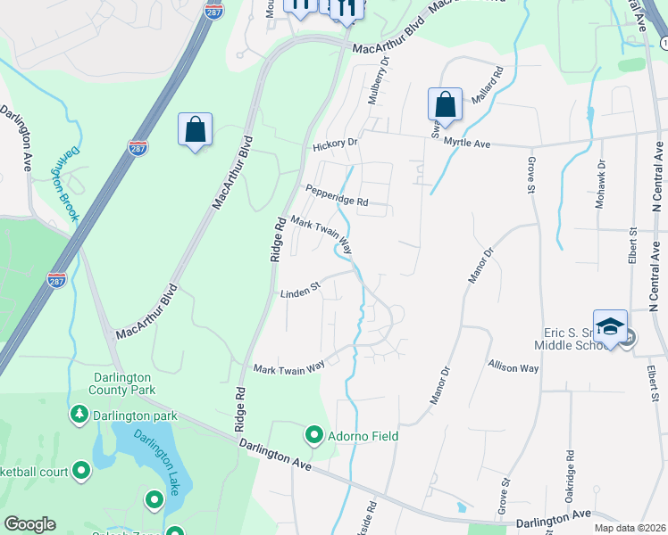 map of restaurants, bars, coffee shops, grocery stores, and more near 335 Linden Street in Mahwah