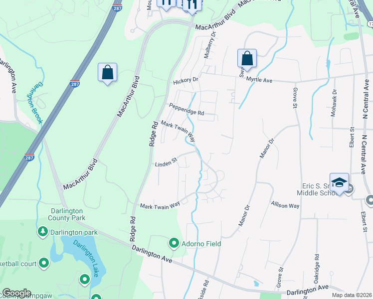 map of restaurants, bars, coffee shops, grocery stores, and more near 345 Linden Street in Mahwah