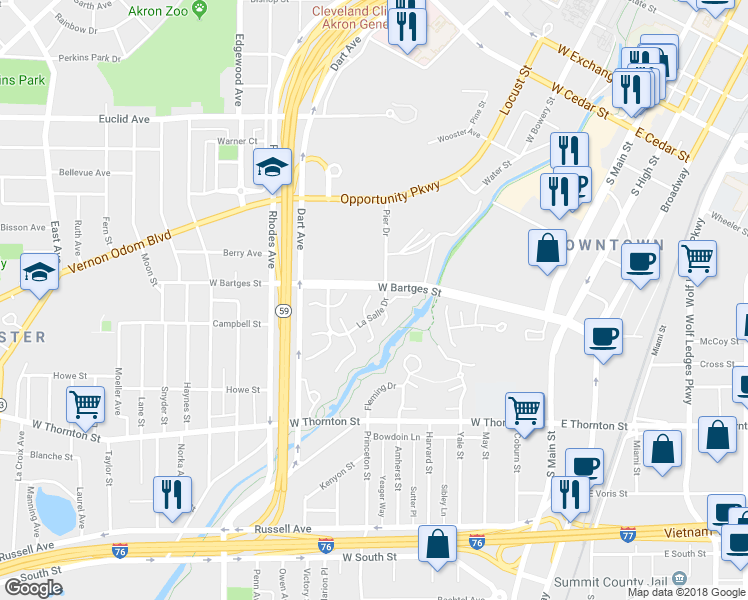 map of restaurants, bars, coffee shops, grocery stores, and more near 895 Quarry Drive in Akron