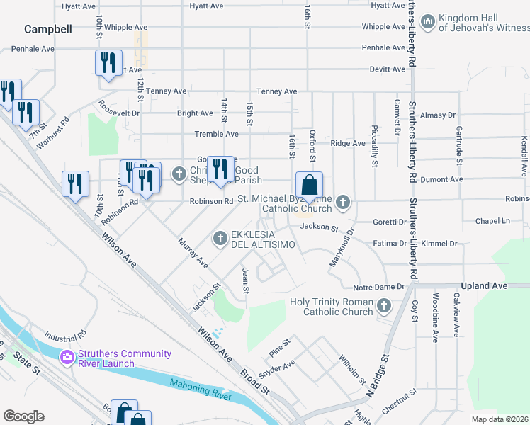 map of restaurants, bars, coffee shops, grocery stores, and more near 26 Chambers Street in Campbell