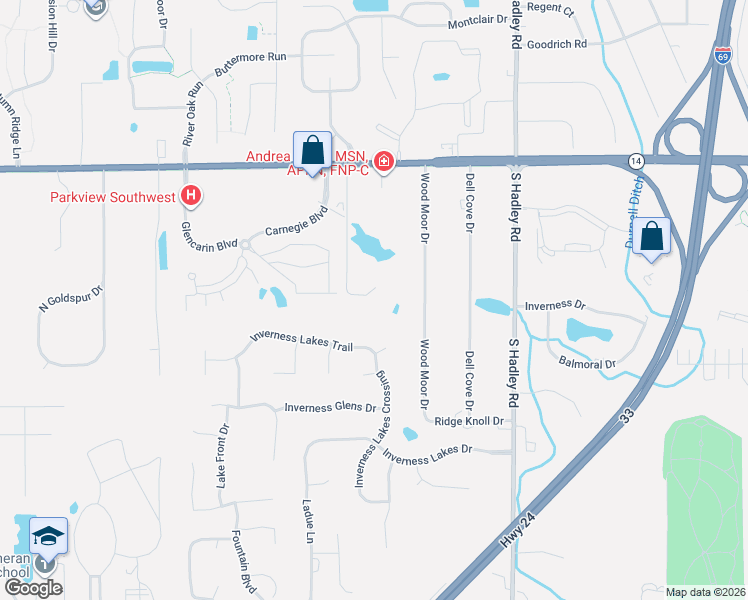 map of restaurants, bars, coffee shops, grocery stores, and more near 7721 Illinois Road in Fort Wayne