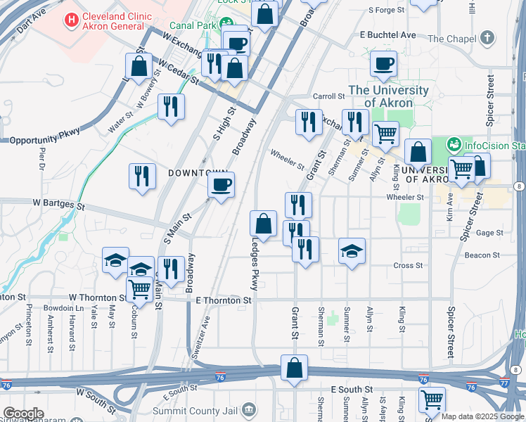 map of restaurants, bars, coffee shops, grocery stores, and more near in Fairlawn