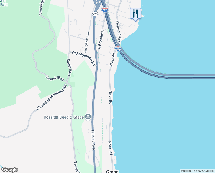 map of restaurants, bars, coffee shops, grocery stores, and more near 67 River Road in Grand View-on-Hudson