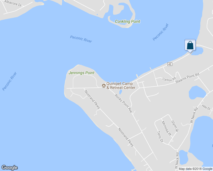 map of restaurants, bars, coffee shops, grocery stores, and more near 91 Shore Road in Shelter Island Heights