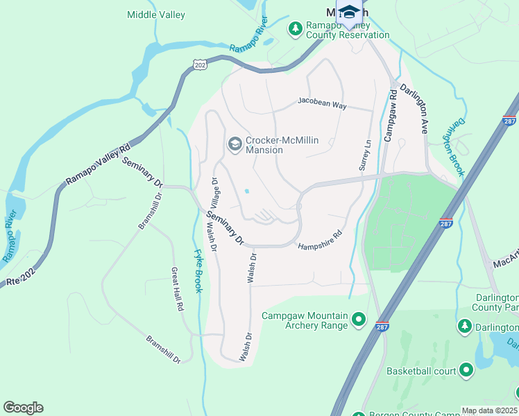 map of restaurants, bars, coffee shops, grocery stores, and more near 1201 Rio Vista Drive in Mahwah