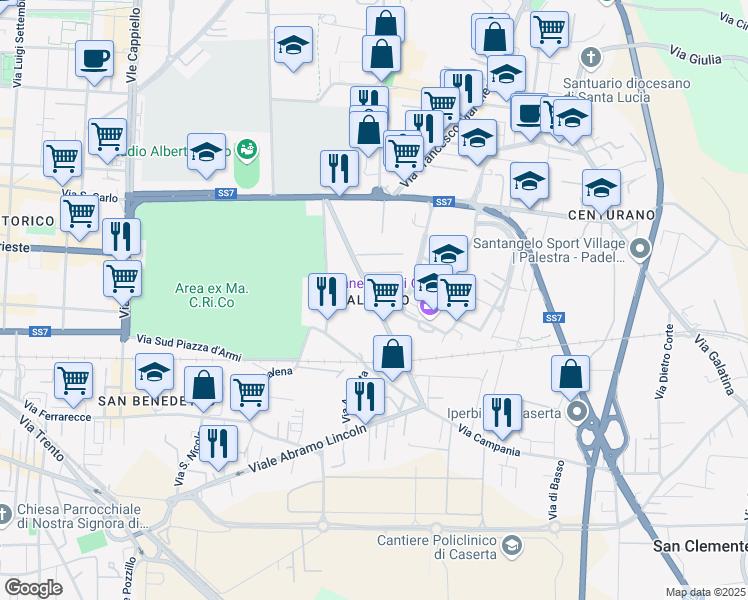 map of restaurants, bars, coffee shops, grocery stores, and more near 40 Via Guglielmo Marconi in Caserta