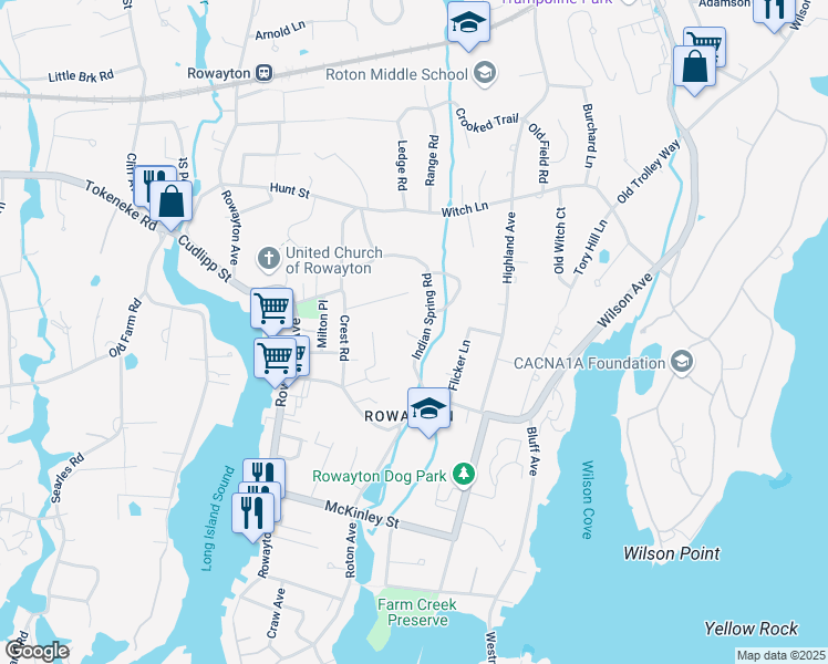 map of restaurants, bars, coffee shops, grocery stores, and more near 9 Indian Spring Road in Norwalk