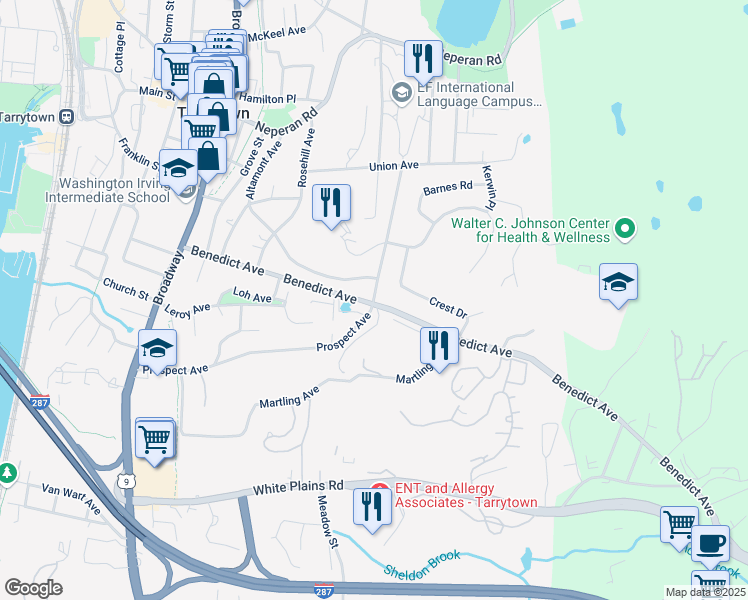 map of restaurants, bars, coffee shops, grocery stores, and more near 148 Highland Avenue in Tarrytown
