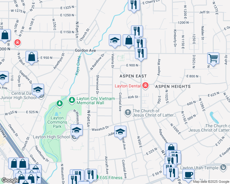map of restaurants, bars, coffee shops, grocery stores, and more near 700 Valeria Drive in Layton
