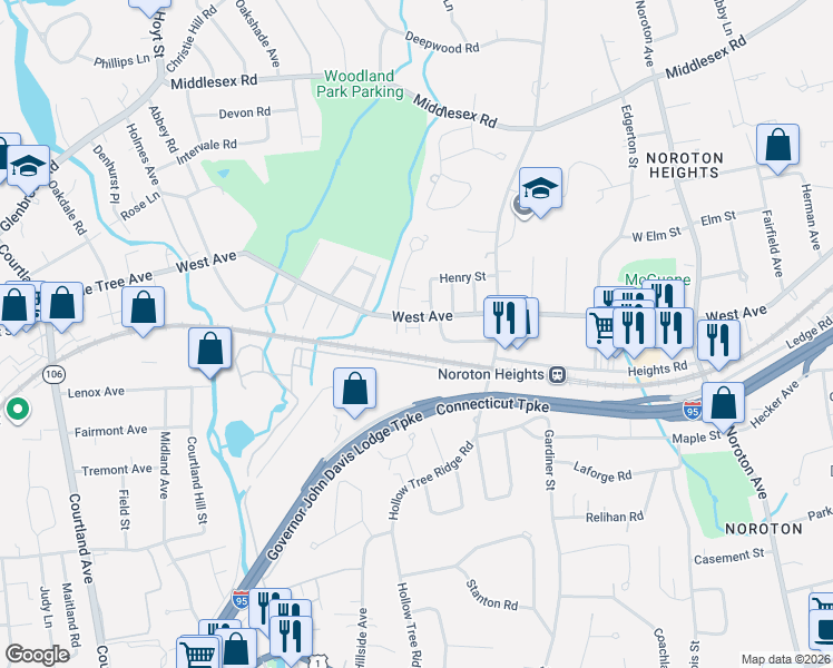 map of restaurants, bars, coffee shops, grocery stores, and more near 19 Patton Drive in Darien