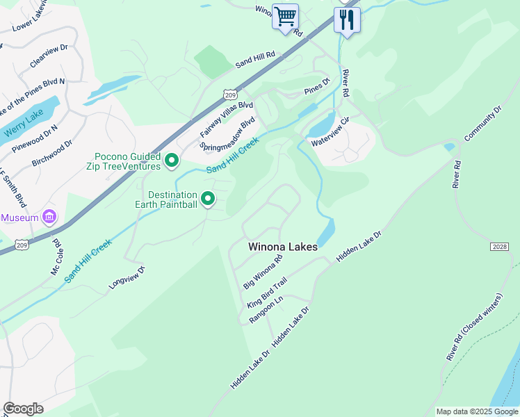 map of restaurants, bars, coffee shops, grocery stores, and more near 2052 Big Winona Road in East Stroudsburg