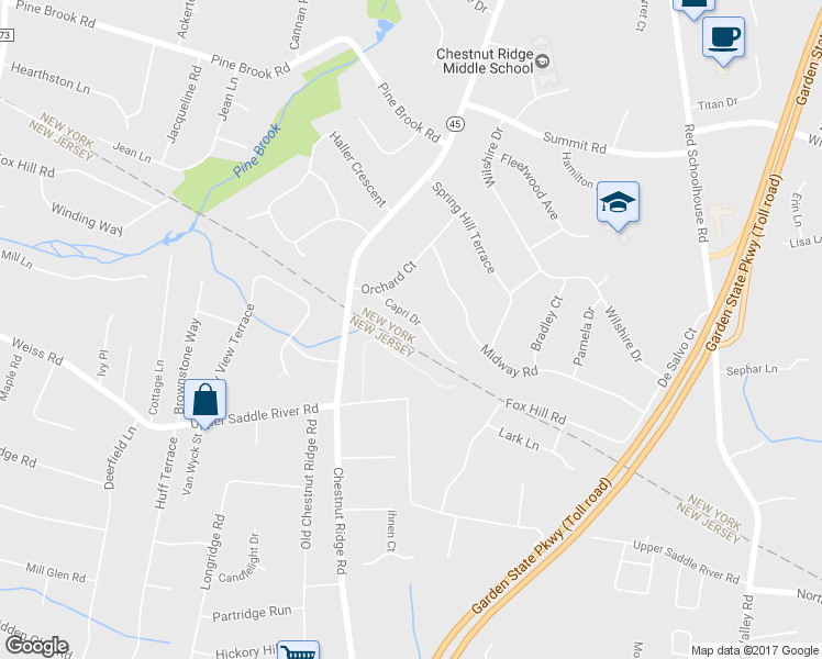 map of restaurants, bars, coffee shops, grocery stores, and more near 12 Capri Drive in Spring Valley