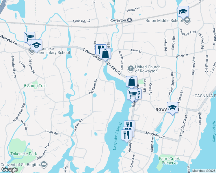 map of restaurants, bars, coffee shops, grocery stores, and more near 3 Berry Lane in Darien
