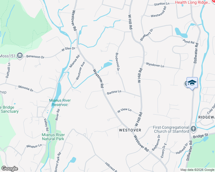 map of restaurants, bars, coffee shops, grocery stores, and more near 26 Bartina Lane in Stamford