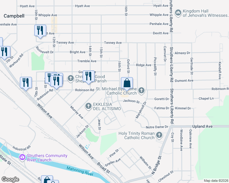 map of restaurants, bars, coffee shops, grocery stores, and more near 20 Blackburn Street in Campbell