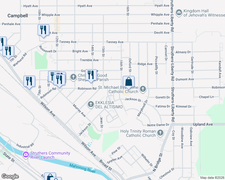 map of restaurants, bars, coffee shops, grocery stores, and more near 26 Chambers Street in Campbell