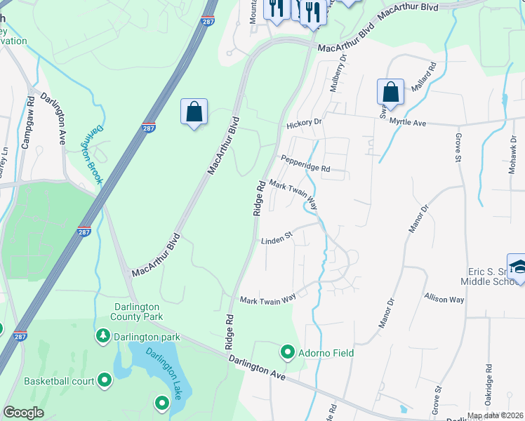 map of restaurants, bars, coffee shops, grocery stores, and more near 429 Poets Way in Mahwah