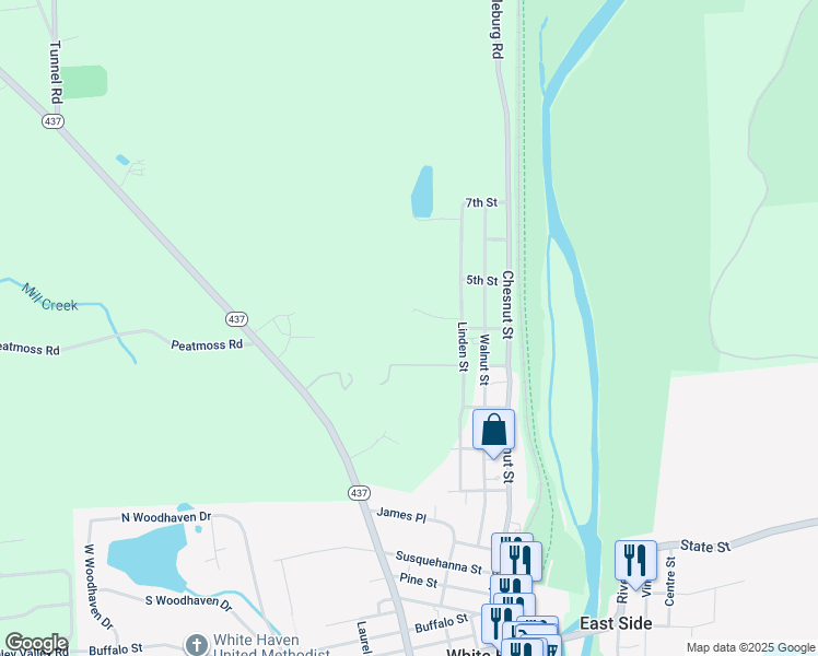 map of restaurants, bars, coffee shops, grocery stores, and more near 70 Linden Street in White Haven
