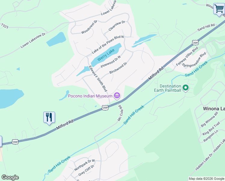 map of restaurants, bars, coffee shops, grocery stores, and more near 7-13 Pine Ridge Road in East Stroudsburg