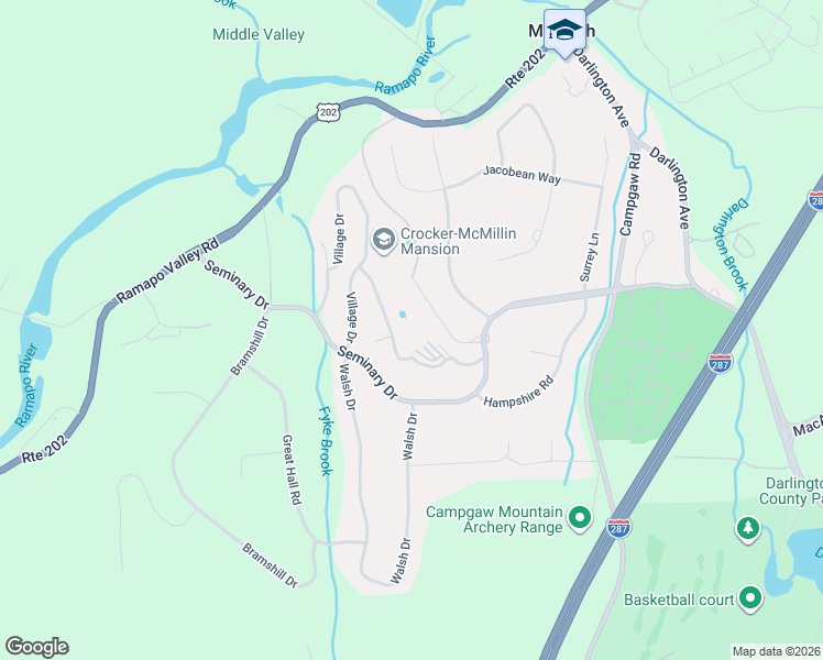 map of restaurants, bars, coffee shops, grocery stores, and more near 1201 Rio Vista Drive in Mahwah