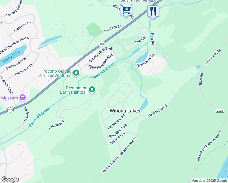 map of restaurants, bars, coffee shops, grocery stores, and more near 2120 Big Winona Road in East Stroudsburg