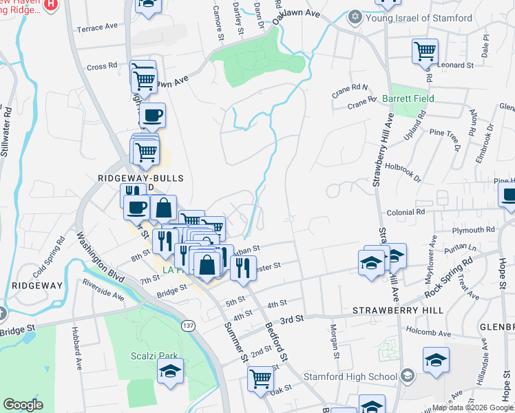 map of restaurants, bars, coffee shops, grocery stores, and more near 2-78 Urban St in Stamford