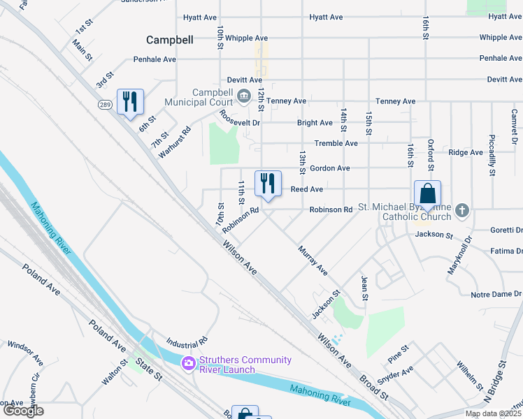 map of restaurants, bars, coffee shops, grocery stores, and more near 1 12th Street in Campbell