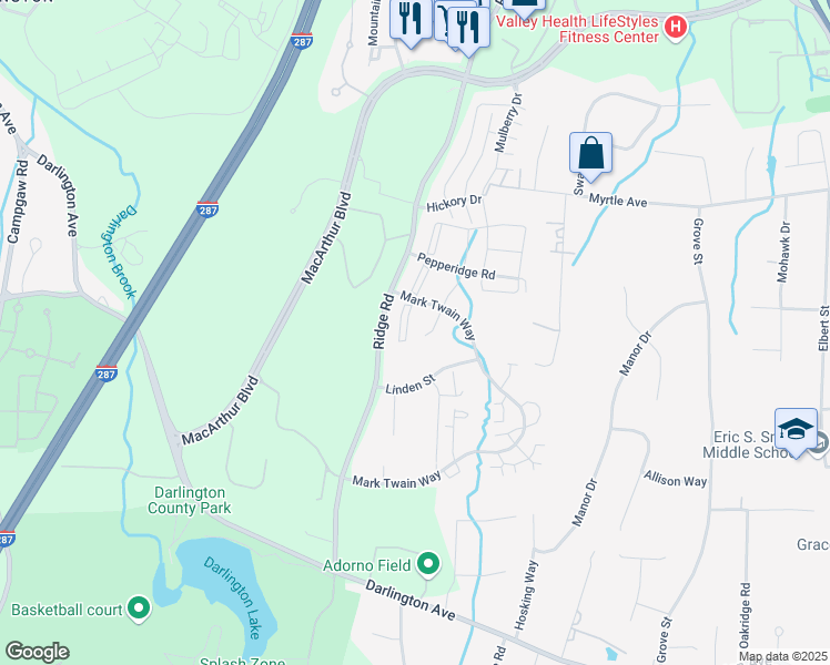 map of restaurants, bars, coffee shops, grocery stores, and more near 490 Quince Court in Mahwah