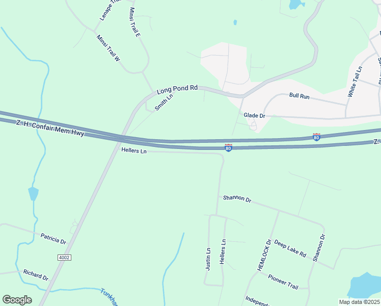 map of restaurants, bars, coffee shops, grocery stores, and more near 1225 Hellers Ln in Long Pond