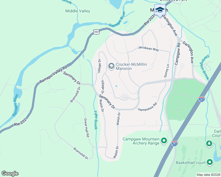 map of restaurants, bars, coffee shops, grocery stores, and more near 1104 Rio Vista Drive in Mahwah