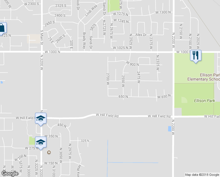map of restaurants, bars, coffee shops, grocery stores, and more near 3029 West 725 North in Layton