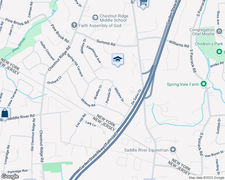 map of restaurants, bars, coffee shops, grocery stores, and more near 6 Pamela Drive in Spring Valley